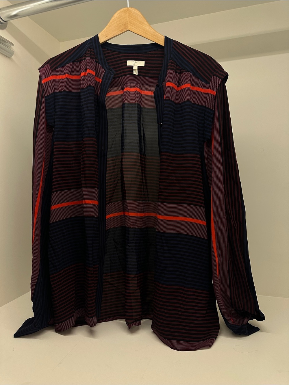 Joie Navy and Red Striped Lightweight Button-Front Blouse